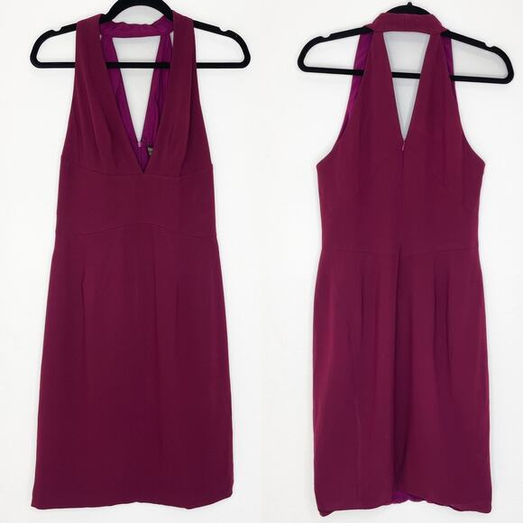 NWT Zac Posen Sleeveless Halter V Neck Purple Plum Cocktail Sheath Dress 12